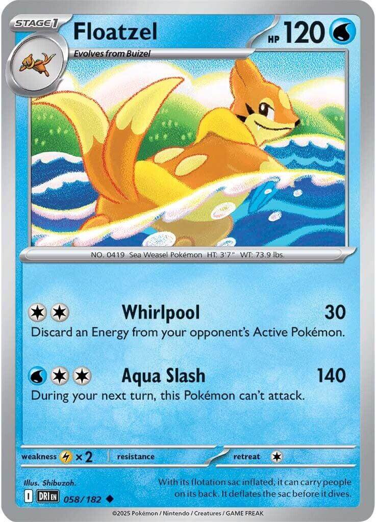 Floatzel [DRI - 058/182] Condition: Near Mint Collectible Trading Cards SV10: Destined Rivals Also available: Language: English Printing: Reverse Holofoil