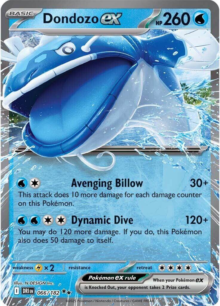 Dondozo ex - 066/182 [DRI - 066/182] Condition: Near Mint Collectible Trading Cards SV10: Destined Rivals Also available: Language: English Printing: Holofoil