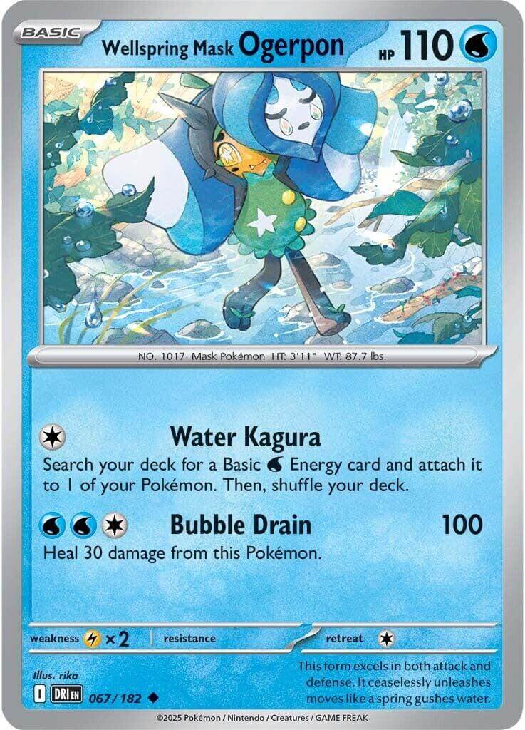 Wellspring Mask Ogerpon [DRI - 067/182] Condition: Near Mint Collectible Trading Cards SV10: Destined Rivals Also available: Language: English Printing: Reverse Holofoil
