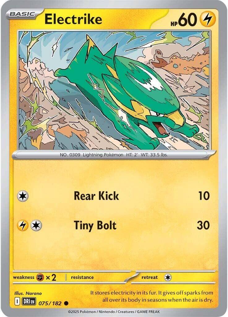 Electrike - 075/182 [DRI - 075/182] Condition: Near Mint Collectible Trading Cards SV10: Destined Rivals Also available: Language: English Printing: Reverse Holofoil
