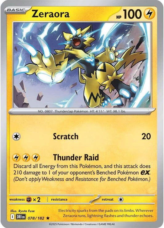 Zeraora [DRI - 078/182] Condition: Near Mint Collectible Trading Cards SV10: Destined Rivals Also available: Language: English Printing: Holofoil