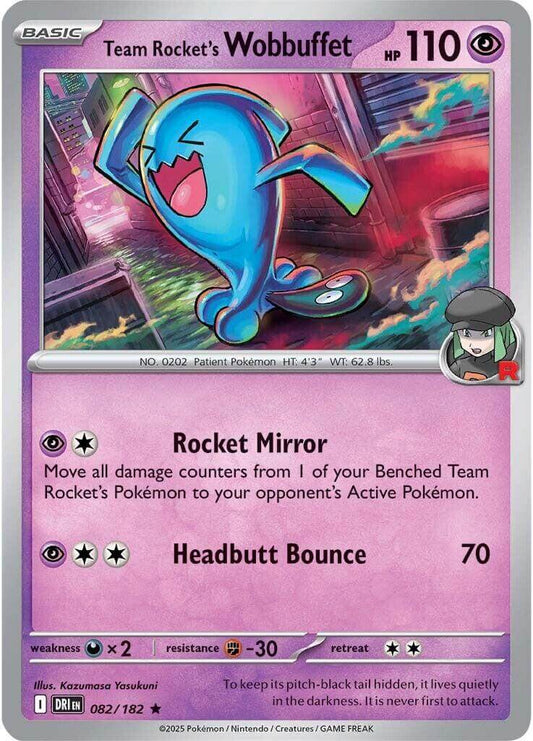 Team Rocket's Wobbuffet [DRI - 082/182] Condition: Near Mint Collectible Trading Cards SV10: Destined Rivals Also available: Language: English Printing: Reverse Holofoil