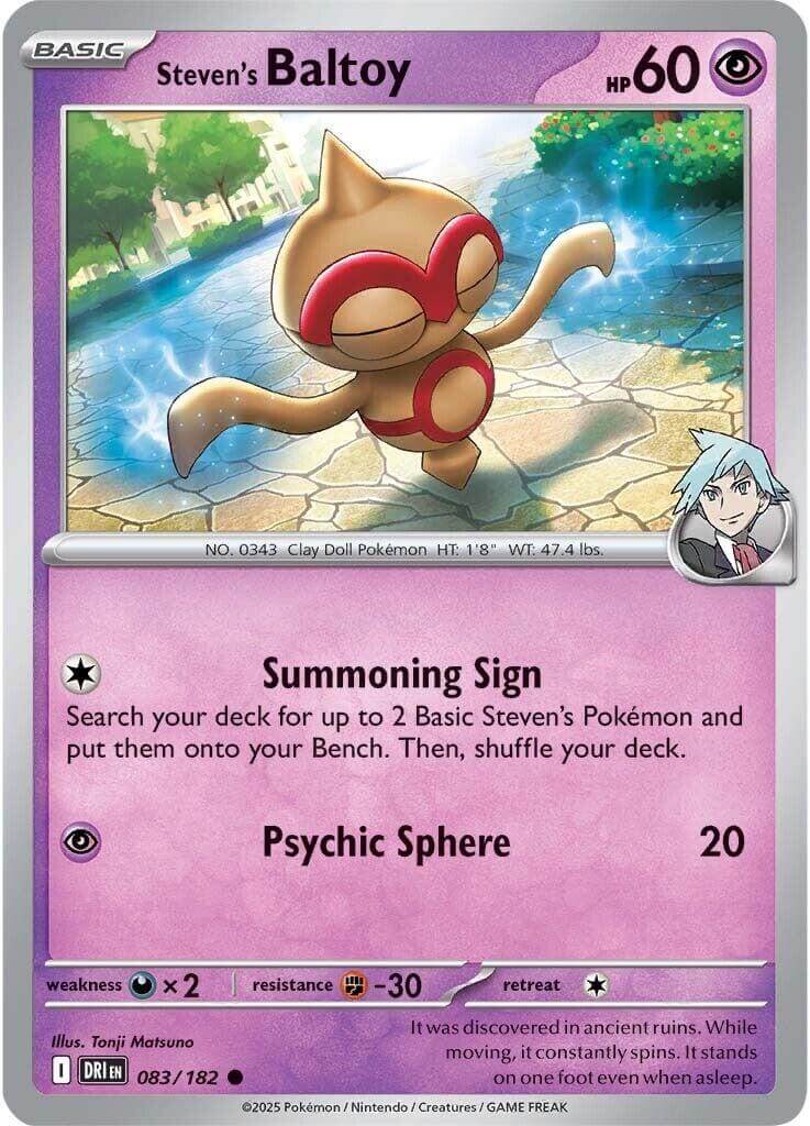 Steven's Baltoy [DRI - 083/182] Condition: Near Mint Collectible Trading Cards SV10: Destined Rivals Also available: Language: English Printing: Reverse Holofoil