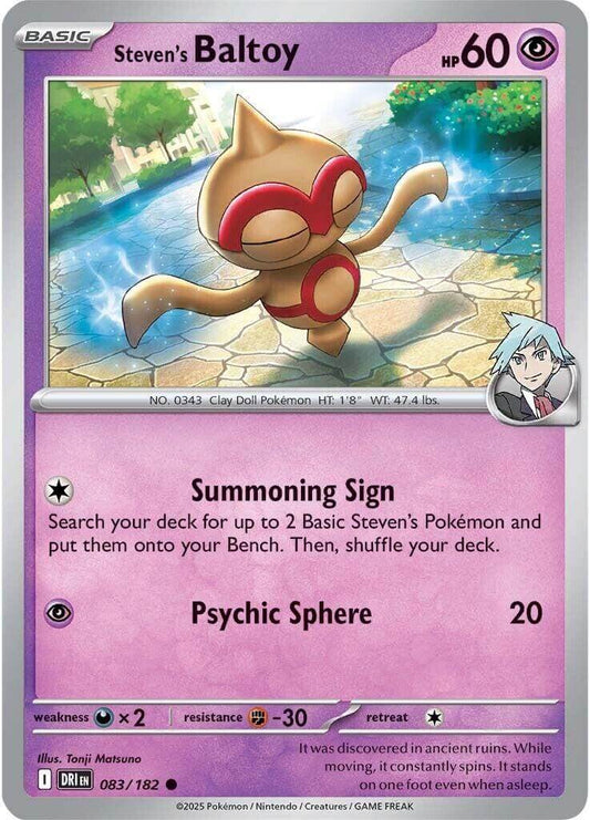 Steven's Baltoy [DRI - 083/182] Condition: Near Mint Collectible Trading Cards SV10: Destined Rivals Also available: Language: English Printing: Reverse Holofoil