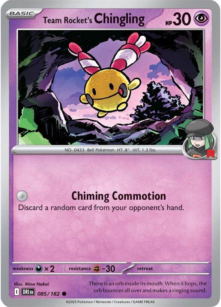 Team Rocket's Chingling [DRI - 085/182] Condition: Near Mint Collectible Trading Cards SV10: Destined Rivals Also available: Language: English Printing: Reverse Holofoil