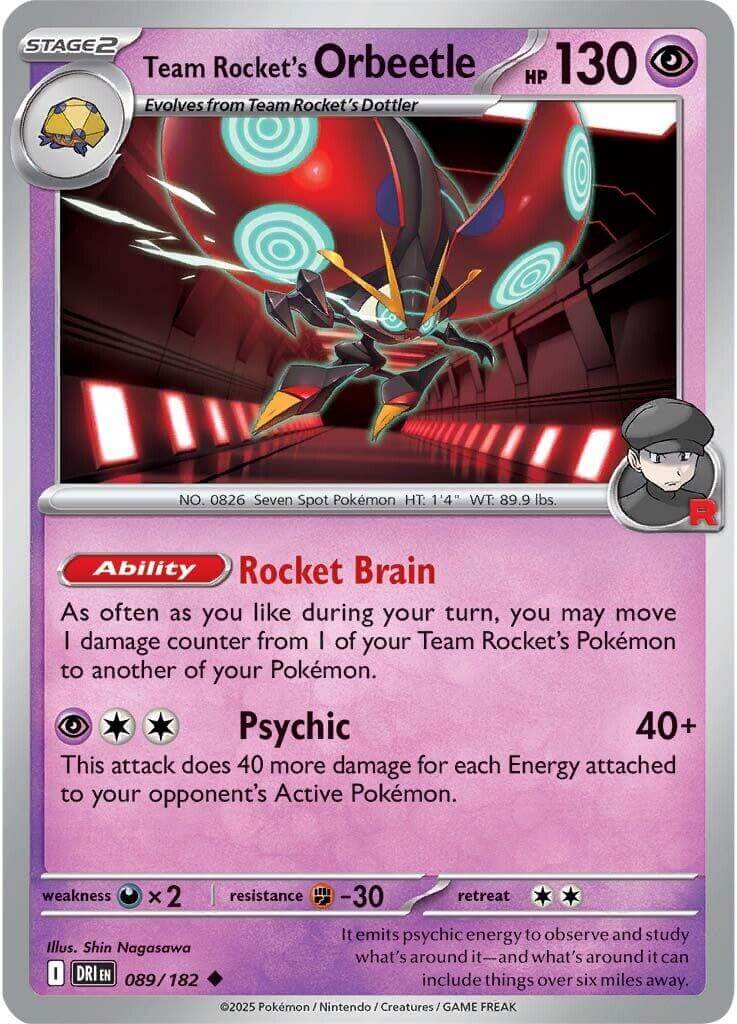Team Rocket's Orbeetle - 089/182 [DRI - 089/182] Condition: Near Mint Collectible Trading Cards SV10: Destined Rivals Also available: Language: English Printing: Reverse Holofoil