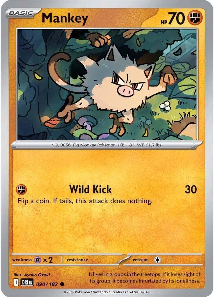 Mankey [DRI - 090/182] Condition: Near Mint Collectible Trading Cards SV10: Destined Rivals Also available: Language: English Printing: Reverse Holofoil