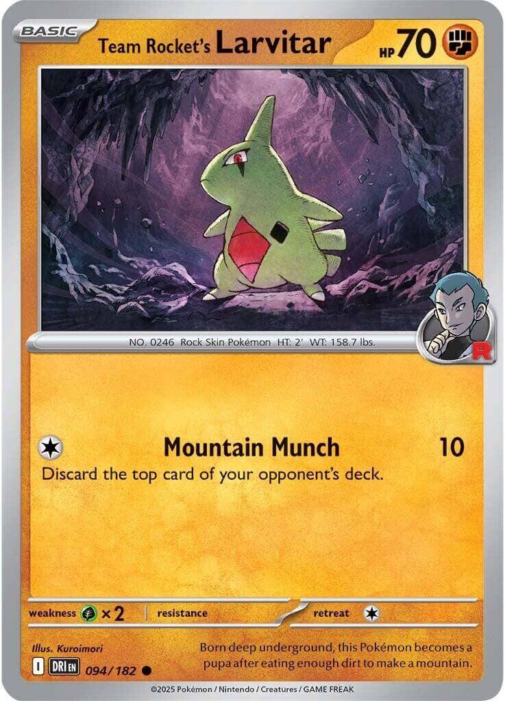 Team Rocket's Larvitar [DRI - 094/182] Condition: Near Mint Collectible Trading Cards SV10: Destined Rivals Also available: Language: English Printing: Reverse Holofoil