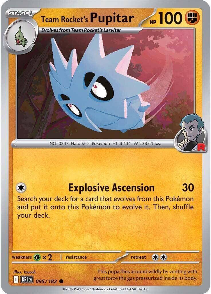Team Rocket's Pupitar [DRI - 095/182] Condition: Near Mint Collectible Trading Cards SV10: Destined Rivals Also available: Language: English Printing: Reverse Holofoil