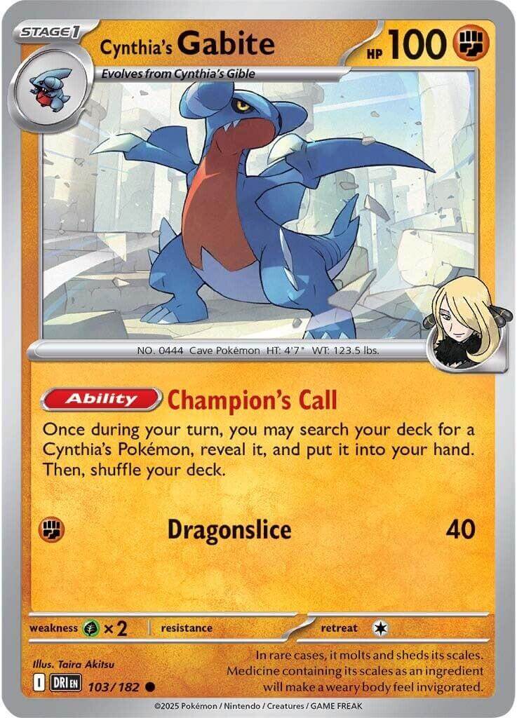 Cynthia's Gabite [DRI - 103/182] Condition: Near Mint Collectible Trading Cards SV10: Destined Rivals Also available: Language: English Printing: Reverse Holofoil