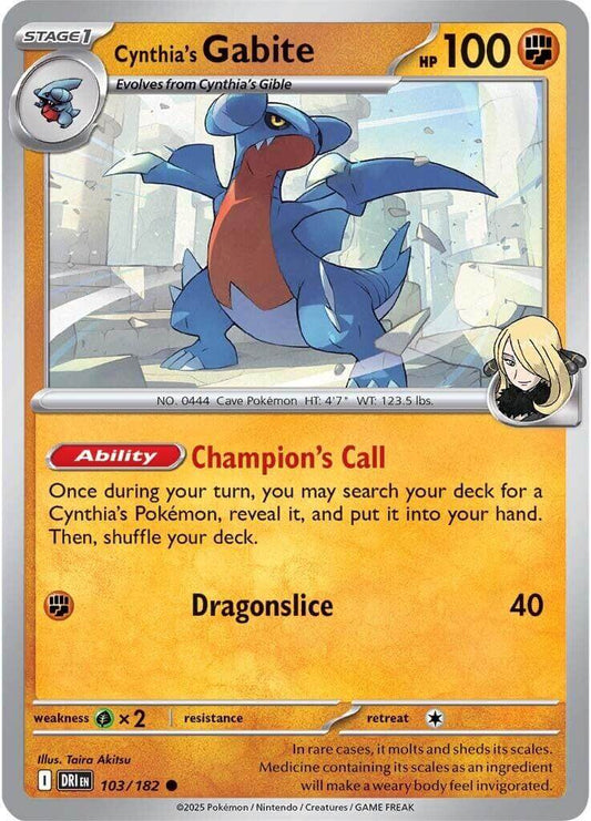 Cynthia's Gabite [DRI - 103/182] Condition: Near Mint Collectible Trading Cards SV10: Destined Rivals Also available: Language: English Printing: Reverse Holofoil