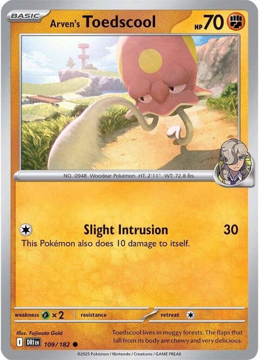 Arven's Toedscool [DRI - 109/182] Condition: Near Mint Collectible Trading Cards SV10: Destined Rivals Also available: Language: English Printing: Reverse Holofoil