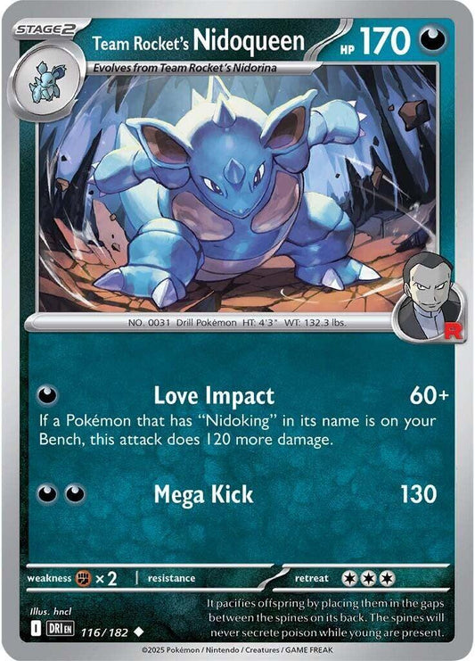 Team Rocket's Nidoqueen [DRI - 116/182] Condition: Near Mint Collectible Trading Cards SV10: Destined Rivals Also available: Language: English Printing: Reverse Holofoil