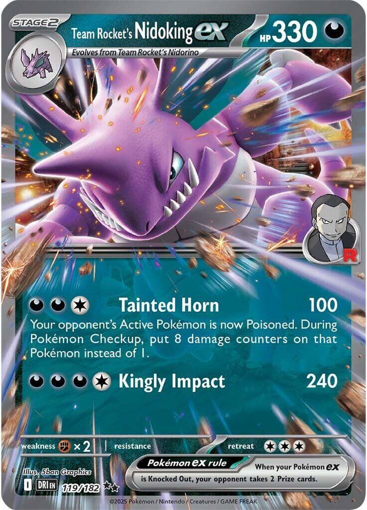 Team Rocket's Nidoking ex - 119/182 [DRI - 119/182] Condition: Near Mint Collectible Trading Cards SV10: Destined Rivals Also available: Language: English Printing: Holofoil