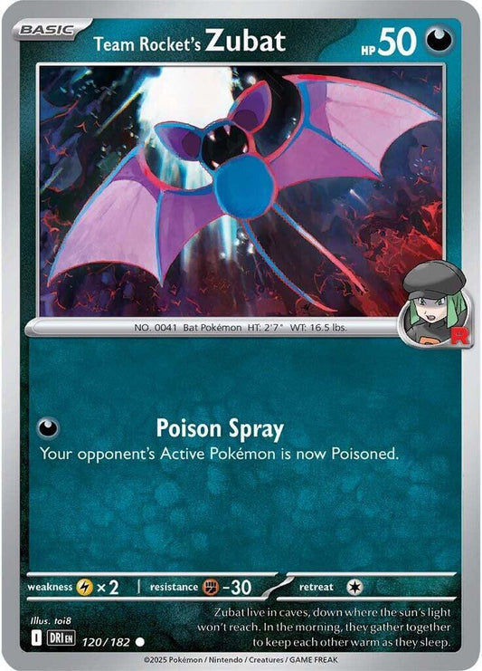 Team Rocket's Zubat [DRI - 120/182] Condition: Near Mint Collectible Trading Cards SV10: Destined Rivals Also available: Language: English Printing: Reverse Holofoil