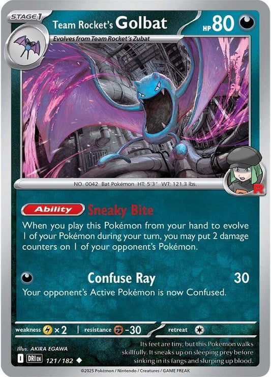 Team Rocket's Golbat [DRI - 121/182] Condition: Near Mint Collectible Trading Cards SV10: Destined Rivals Also available: Language: English Printing: Reverse Holofoil