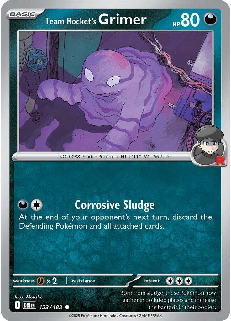 Team Rocket's Grimer [DRI - 123/182] Condition: Near Mint Collectible Trading Cards SV10: Destined Rivals Also available: Language: English Printing: Reverse Holofoil