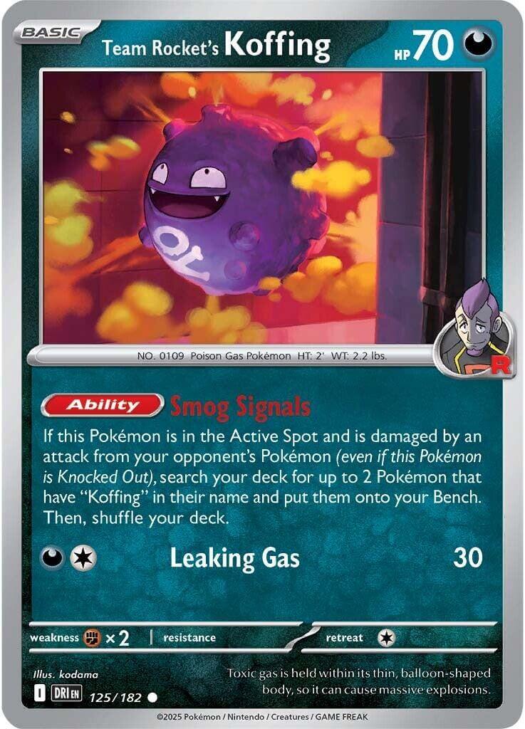 Team Rocket's Koffing [DRI - 125/182] Condition: Near Mint Collectible Trading Cards SV10: Destined Rivals Also available: Language: English Printing: Reverse Holofoil