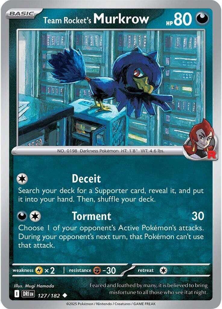 Team Rocket's Murkrow - 127/182 [DRI - 127/182] Condition: Near Mint Collectible Trading Cards SV10: Destined Rivals Also available: Language: English Printing: Reverse Holofoil