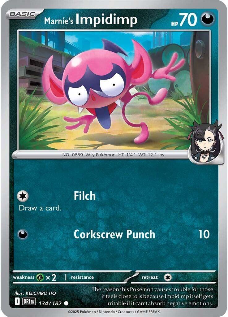 Marnie's Impidimp [DRI - 134/182] Condition: Near Mint Collectible Trading Cards SV10: Destined Rivals Also available: Language: English Printing: Reverse Holofoil