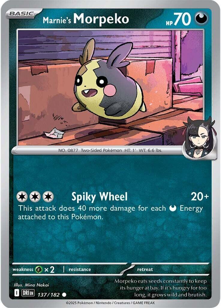 Marnie's Morpeko [DRI - 137/182] Condition: Near Mint Collectible Trading Cards SV10: Destined Rivals Also available: Language: English Printing: Reverse Holofoil