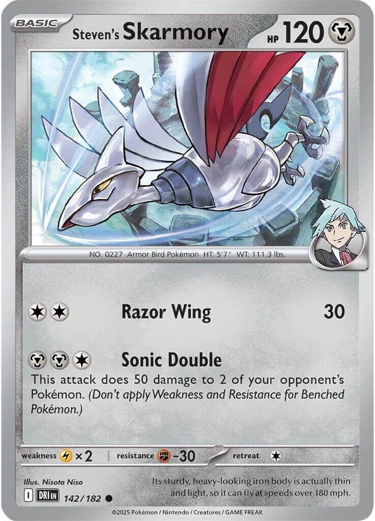 Steven's Skarmory [DRI - 142/182] Condition: Near Mint Collectible Trading Cards SV10: Destined Rivals Also available: Language: English Printing: Reverse Holofoil