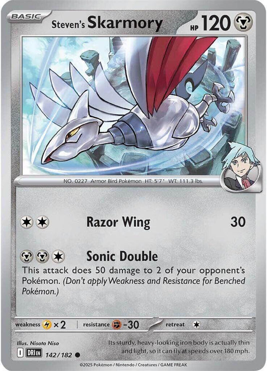 Steven's Skarmory [DRI - 142/182] Condition: Near Mint Collectible Trading Cards SV10: Destined Rivals Also available: Language: English Printing: Reverse Holofoil