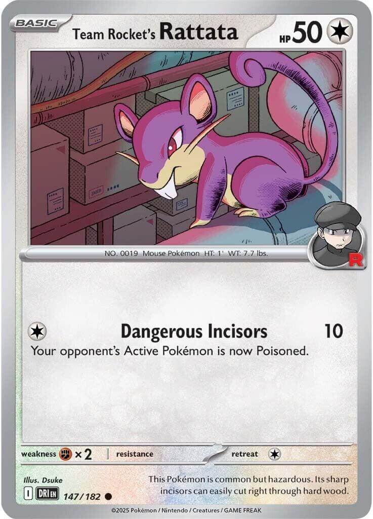 Team Rocket's Rattata [DRI - 147/182] Condition: Near Mint Collectible Trading Cards SV10: Destined Rivals Also available: Language: English Printing: Reverse Holofoil