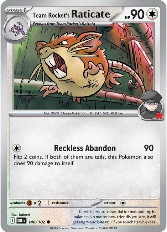 Team Rocket's Raticate - 148/182 [DRI - 148/182] Condition: Near Mint Collectible Trading Cards SV10: Destined Rivals Also available: Language: English Printing: Reverse Holofoil