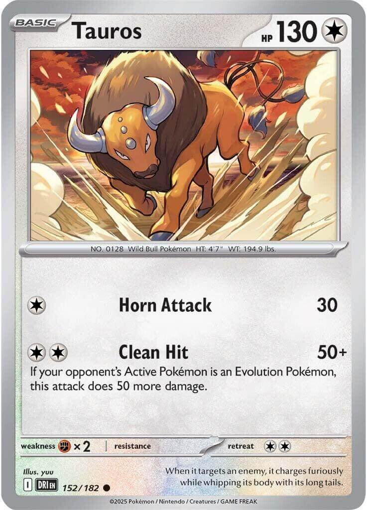 Tauros [DRI - 152/182] Condition: Near Mint Collectible Trading Cards SV10: Destined Rivals Also available: Language: English Printing: Reverse Holofoil