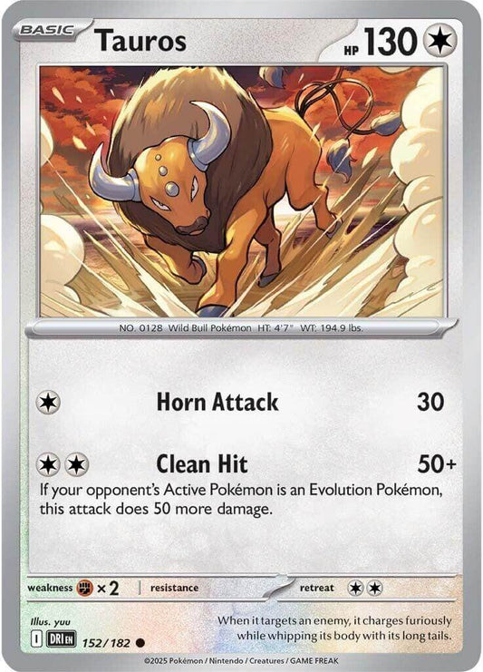 Tauros [DRI - 152/182] Condition: Near Mint Collectible Trading Cards SV10: Destined Rivals Also available: Language: English Printing: Reverse Holofoil