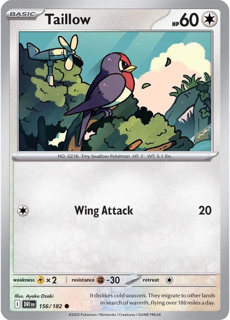 Taillow [DRI - 156/182] Condition: Near Mint Collectible Trading Cards SV10: Destined Rivals Also available: Language: English Printing: Reverse Holofoil