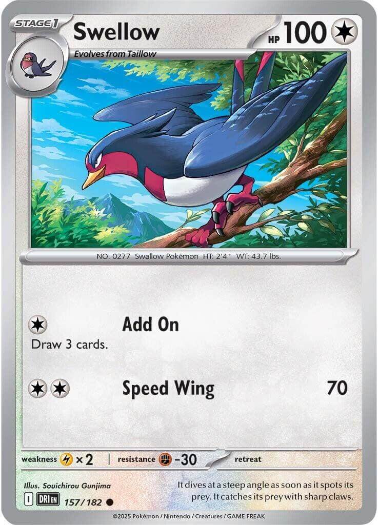 Swellow [DRI - 157/182] Condition: Near Mint Collectible Trading Cards SV10: Destined Rivals Also available: Language: English Printing: Reverse Holofoil