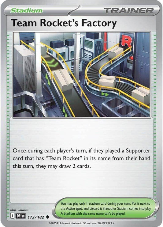 Team Rocket's Factory [DRI - 173/182] Condition: Near Mint Collectible Trading Cards SV10: Destined Rivals Also available: Language: English Printing: Reverse Holofoil