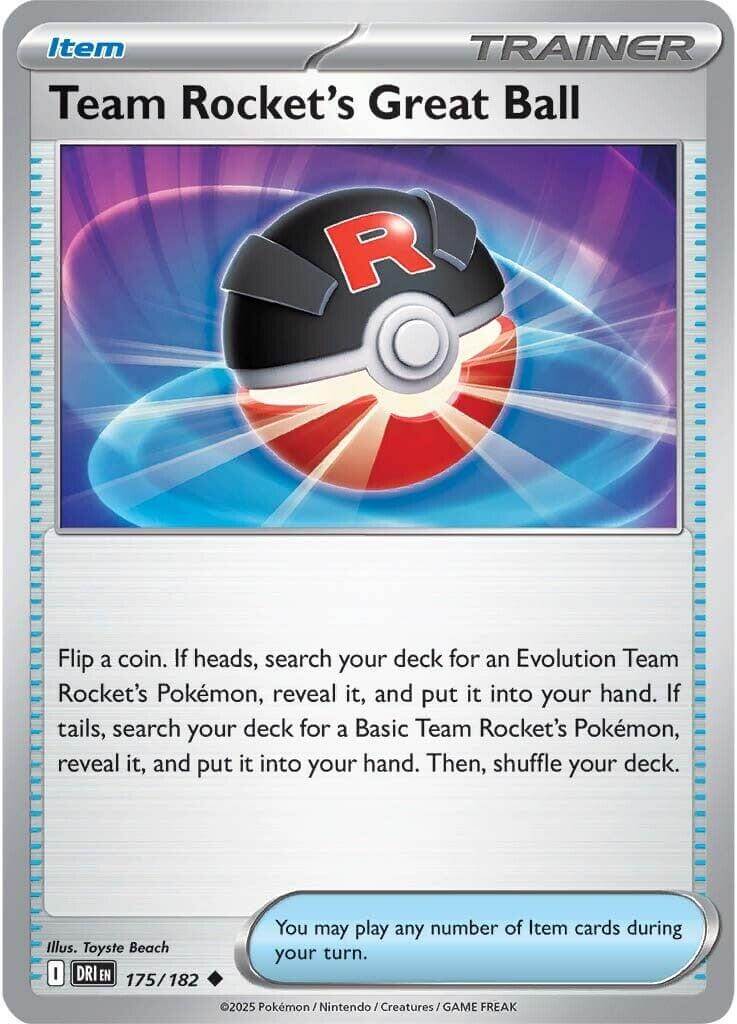 Team Rocket's Great Ball [DRI - 175/182] Condition: Near Mint Collectible Trading Cards SV10: Destined Rivals Also available: Language: English Printing: Reverse Holofoil