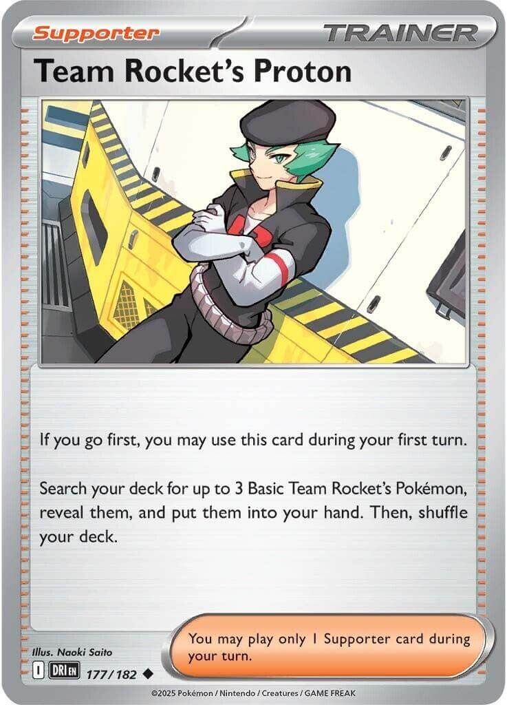 Team Rocket's Proton - 177/182 [DRI - 177/182] Condition: Near Mint Collectible Trading Cards SV10: Destined Rivals Also available: Language: English Printing: Reverse Holofoil