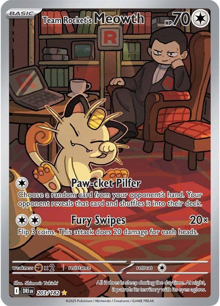 Team Rocket's Meowth - 203/182 [DRI - 203/182] Condition: Near Mint Collectible Trading Cards SV10: Destined Rivals Also available: Language: English Printing: Holofoil