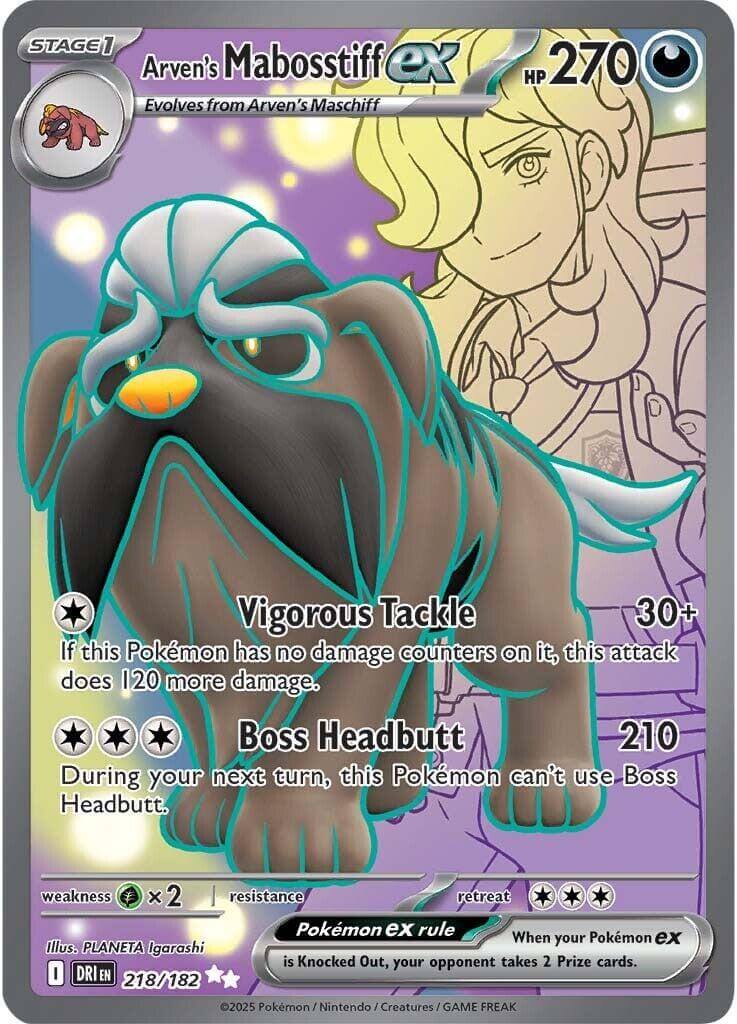 Arven's Mabosstiff ex - 218/182 [DRI - 218/182] Condition: Near Mint Collectible Trading Cards SV10: Destined Rivals Also available: Language: English Printing: Holofoil