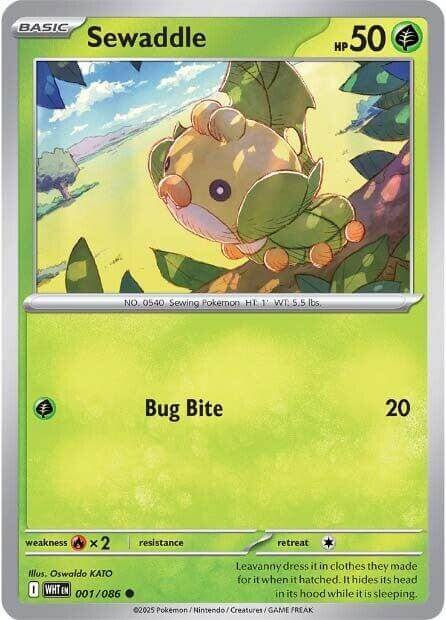 Sewaddle [WHT - 001/086] Condition: Near Mint Collectible Trading Cards SV: White Flare Also available: Language: English Printing: Reverse Holofoil