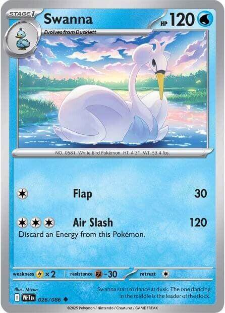 Swanna [WHT - 026/086] Condition: Near Mint Collectible Trading Cards SV: White Flare Also available: Language: English Printing: Reverse Holofoil