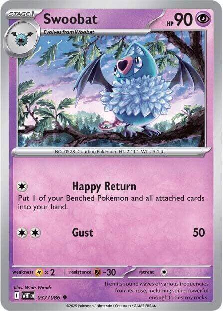 Swoobat [WHT - 037/086] Condition: Near Mint Collectible Trading Cards SV: White Flare Also available: Language: English Printing: Reverse Holofoil
