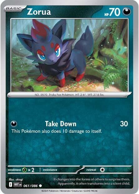 Zorua [WHT - 061/086] Condition: Near Mint Collectible Trading Cards SV: White Flare Also available: Language: English Printing: Reverse Holofoil