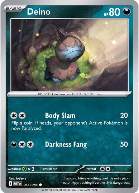 Deino [WHT - 065/086] Condition: Near Mint Collectible Trading Cards SV: White Flare Also available: Language: English Printing: Reverse Holofoil