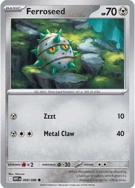 Ferroseed [WHT - 068/086] Condition: Near Mint Collectible Trading Cards SV: White Flare Also available: Language: English Printing: Reverse Holofoil