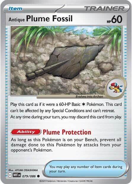 Antique Plume Fossil [WHT - 079/086] Condition: Near Mint Collectible Trading Cards SV: White Flare Also available: Language: English Printing: Reverse Holofoil