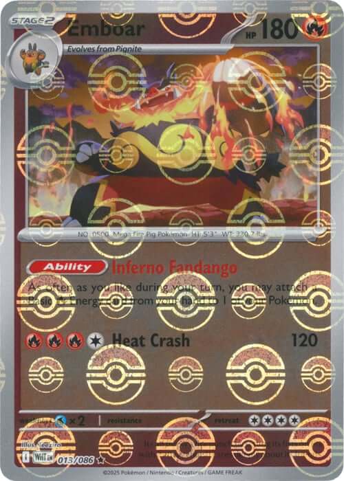 Emboar (Poke Ball Pattern) [WHT - 013/086] Condition: Near Mint Collectible Trading Cards SV: White Flare Also available: Language: English Printing: Holofoil