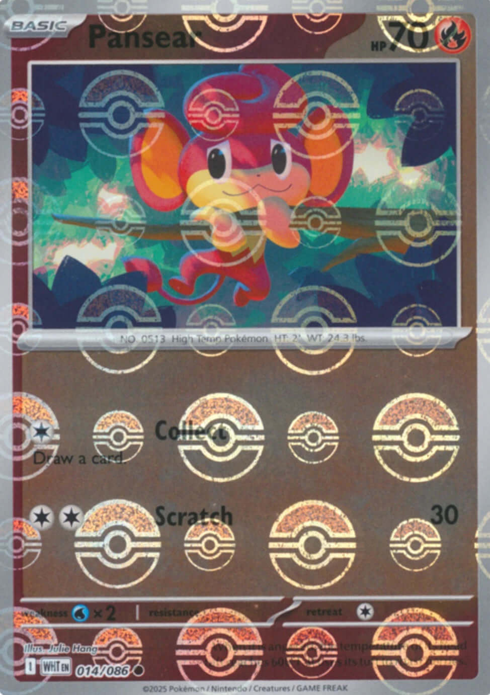 Pansear (Poke Ball Pattern) [WHT - 014/086] Condition: Near Mint Collectible Trading Cards SV: White Flare Also available: Language: English Printing: Holofoil