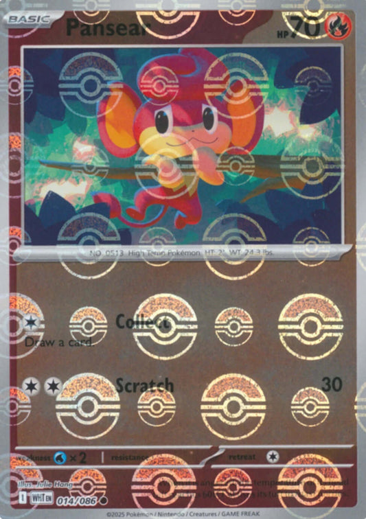 Pansear (Poke Ball Pattern) [WHT - 014/086] Condition: Near Mint Collectible Trading Cards SV: White Flare Also available: Language: English Printing: Holofoil