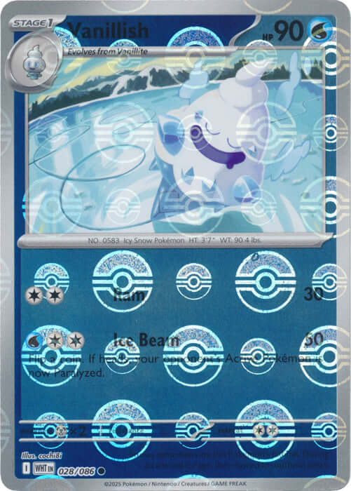 Vanillish (Poke Ball Pattern) [WHT - 028/086] Condition: Near Mint Collectible Trading Cards SV: White Flare Also available: Language: English Printing: Holofoil