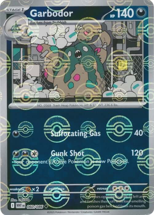 Garbodor (Poke Ball Pattern) [WHT - 060/086] Condition: Near Mint Collectible Trading Cards SV: White Flare Also available: Language: English Printing: Holofoil